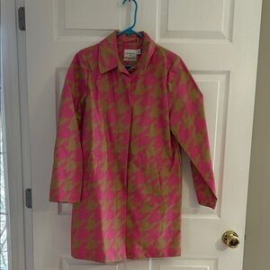 Stylish Pink and Green Houndstooth Women's Coat